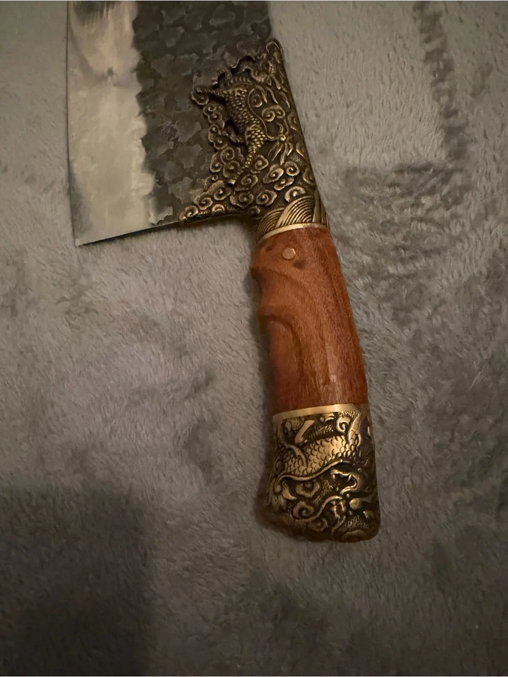 Meat Cleaver Knife   Silver Plain Edge Wood Handle Sheath